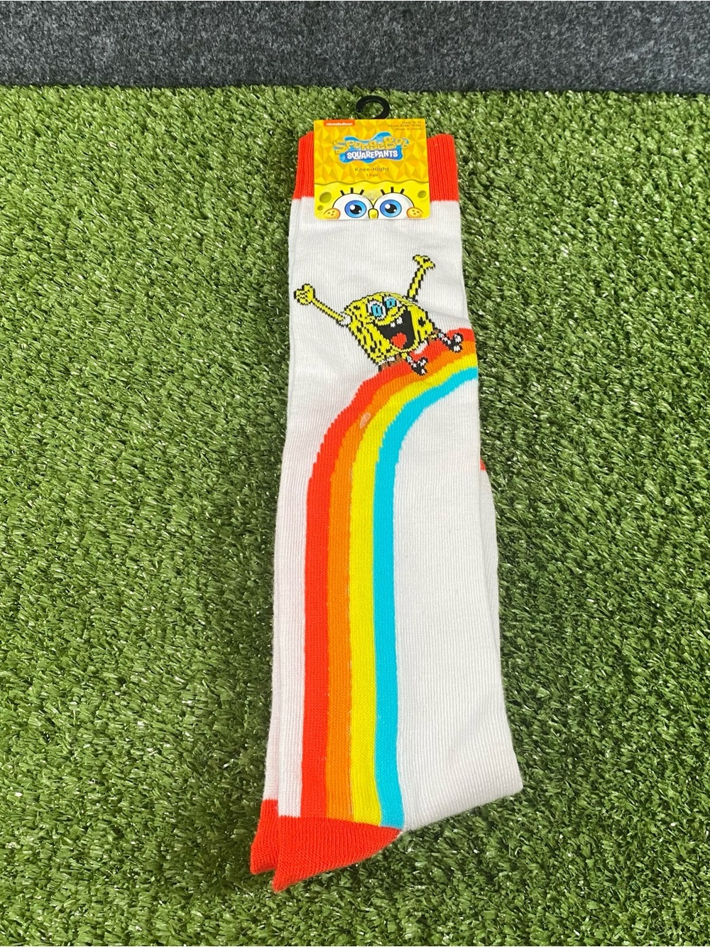 Nickelodeon Sponge Bob Square Pants Crew Socks Women's Men's Rainbow White 4-10